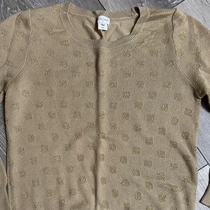 Tan Sweater with Gold Polka Dot Accents